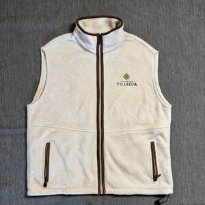 Cream fleece vest with brown accents and zipper pockets - L